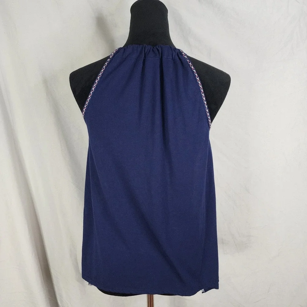 JOLT Size Medium Blue Floral Boho Beach Square Neck Pleated Strappy Tank Top EUC - Picture 5 of 10
